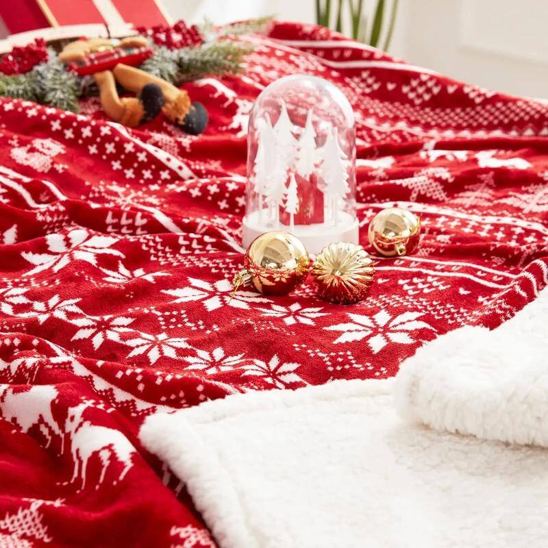 Weihnachten Christmas Rentier Überwurfdecke Doppellagig Verdicken Flauschig Weich Fleece Flanell Weihnachtsmann Schneemann Decke Heim Geschenk