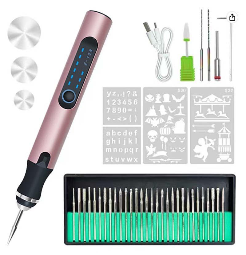 Cordless electric engraving pen with 3 adjustable speeds for jewelry, wood, metal, glass, stone