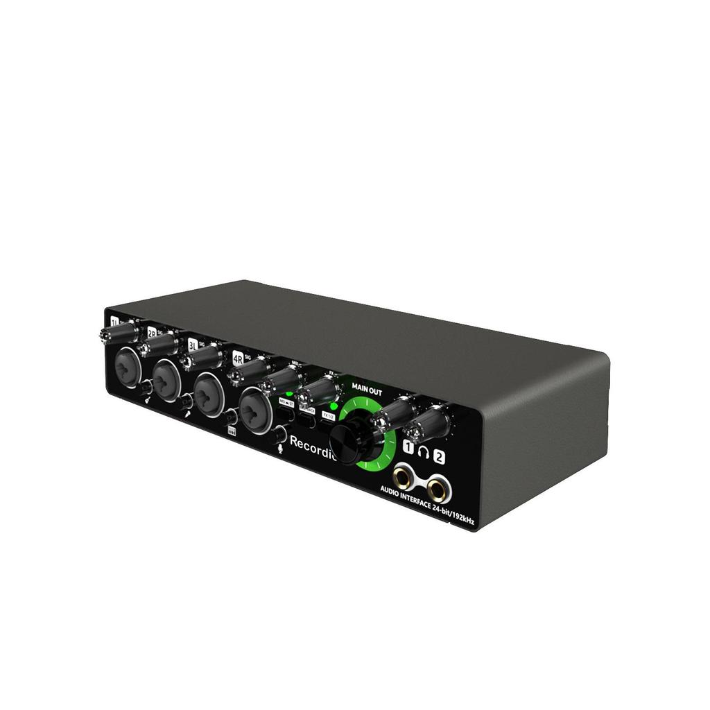 4-Channel Audio Interface with Dual External Microphone and Sound Card for Professional Recording and Music Bands