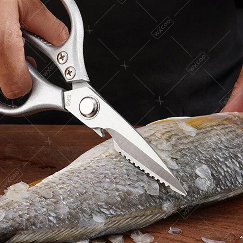 WXCOO Chicken Bone Scissors Kitchen Cutting for BBQ Multifunctional Food Scissors Slicing Fish Meat Stainless Steel5