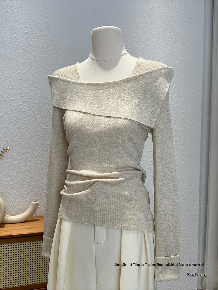 Versatile One-Shoulder Long-Sleeve Knit Top - Slimming Women's Fashion Shirt