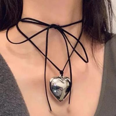 Jewelry Pull Adjustable Wax Thread Choker Necklace Flannel Collarbone Chain Big Love Pendant Collar