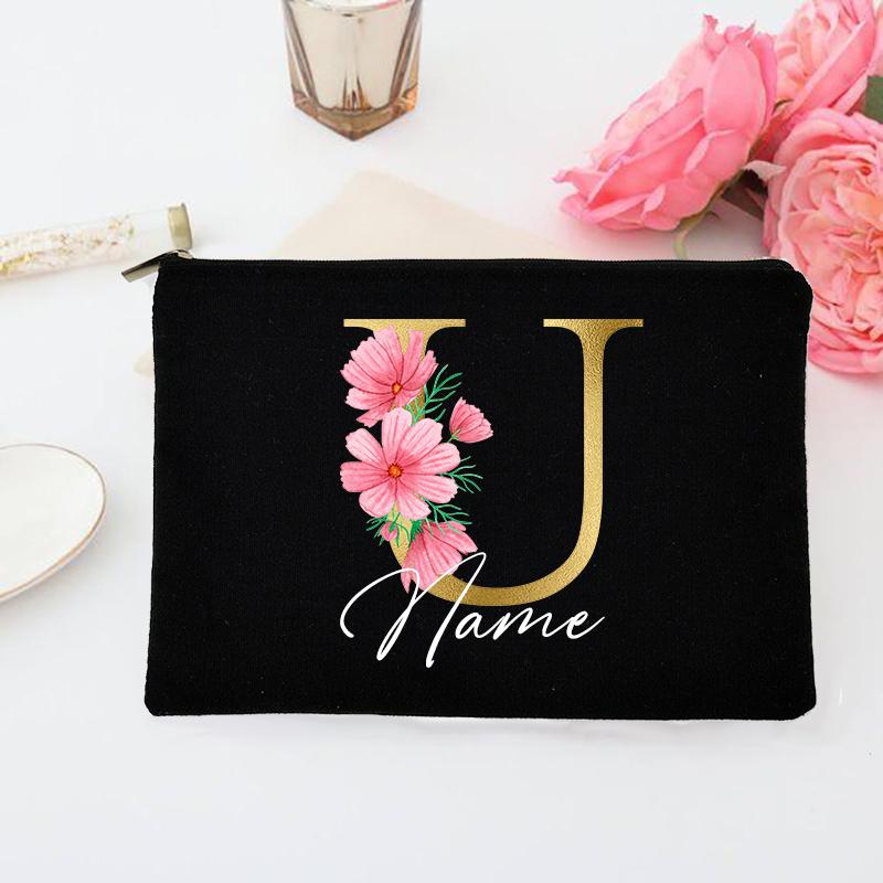 Personalized Makeup Bag Custom Initial with Name Bridal Cosmetic Case Monogram Toiletries Pouch Wendding Gifts for Bridesmaid