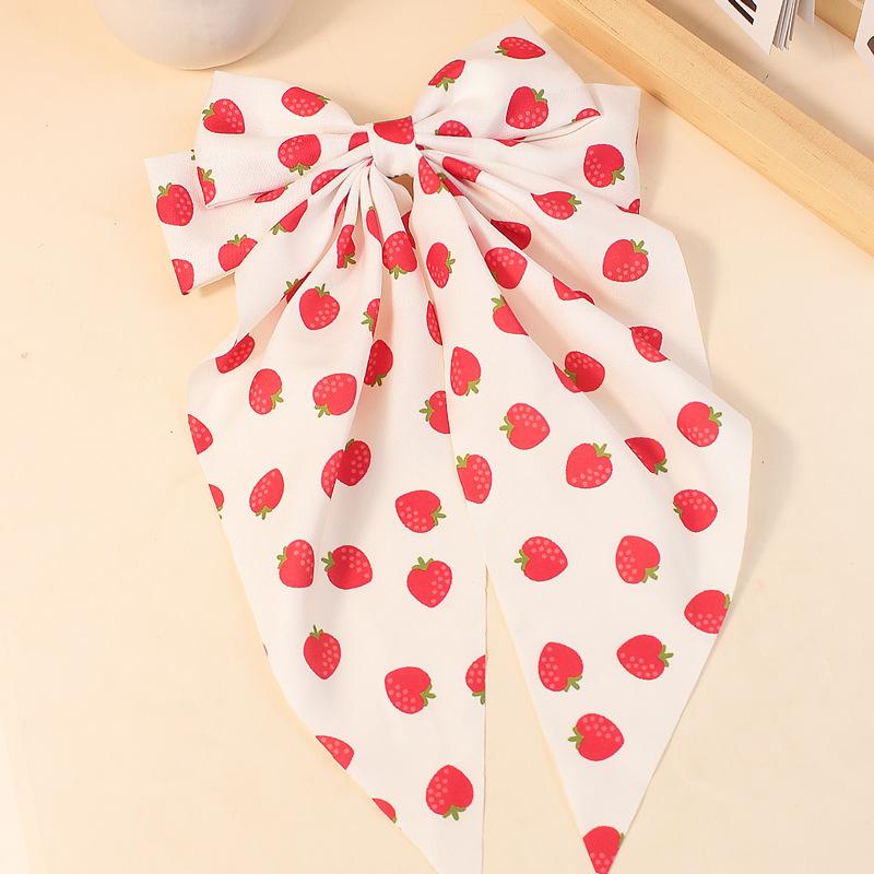 

1 шт. новая модная ткань с принтом в горошек в форме сердца, клубника, вишня, лента-стример, заколка-автомат, милый аксессуар для волос для девочки