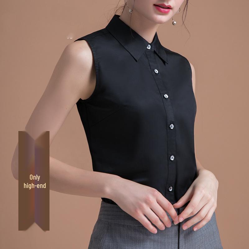 

Женская универсальная белая рубашка без рукавов с острым воротником для весны и осени S