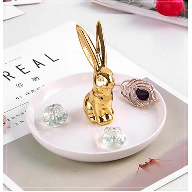 European Style Dressing Table Golden Animal Horse Rabbit Ceramic Jewelry Storage Tray Jewelry Storage Box