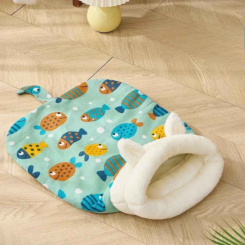Dickes, kuscheliges Haustier-Taschennestbett für Kätzchen und Welpen, bequemes, warmes Nest für kleine und mittelgroße Hunde und Katzen, Katzenschlafsack für den Winter, weich und flauschig