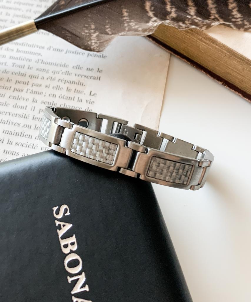 Sabona London 348 Gray Carbon Fiber Stainless Steel Magnet Bracelet