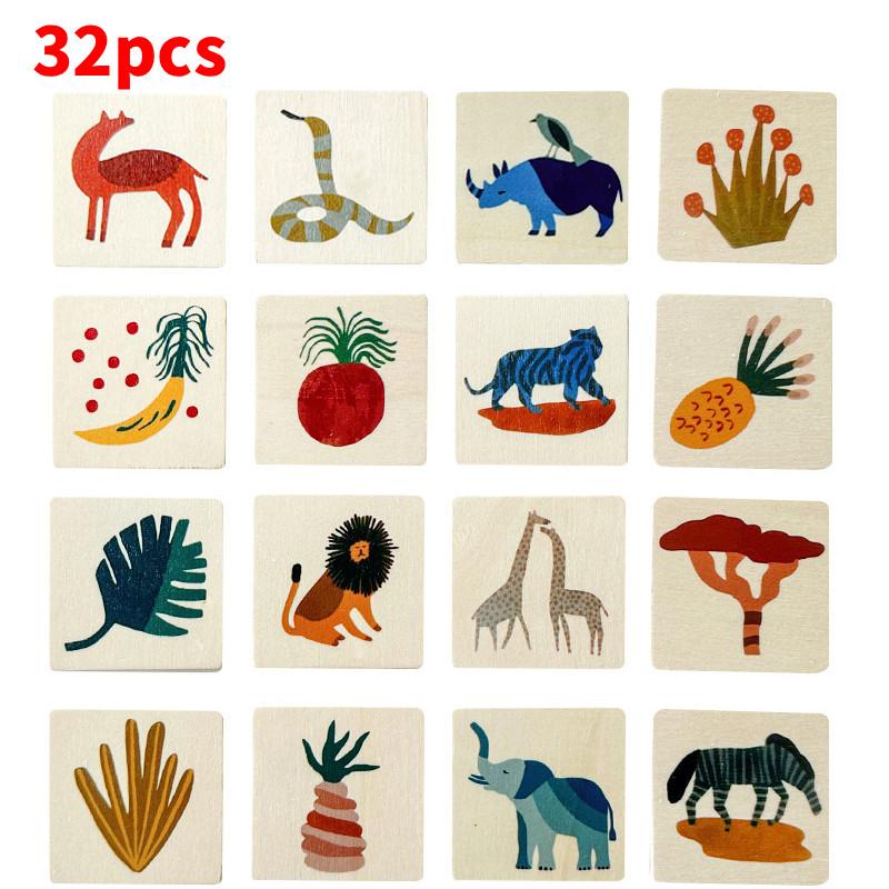 

Wooden Animal Card Puzzle Toy Board Game Children Brain Teasers Logic Building