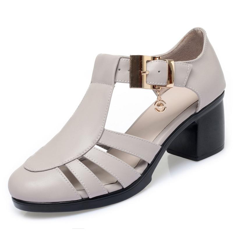 Fashion GKTINOO Genuine Leather Shoes Gladiator Sandals For Women Large Size Non-slip High Heel Sandals Summer Ladies Shoes