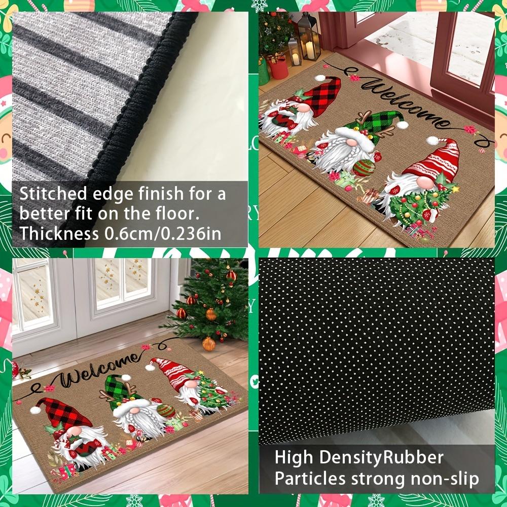 1pc Festive Christmas Gnome Welcome Doormat Rectangular Holiday Floor Mat Featuring Three Gnomes Home Decor Christmas Decoration