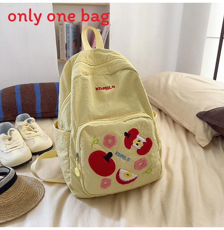Fruit Pattern Nylon Backpack For Girls With Apple Print And Zipper Design