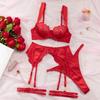Sexy lace perspective underwear women gather tight seduction four-piece suit