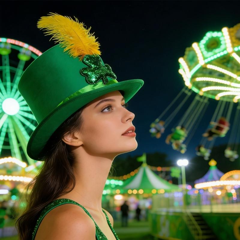 Cowboy Hats Panama Hat Leprechaun Headwear Green for Women Men Photo Props Western for Men Women Unisex Wear Headwear