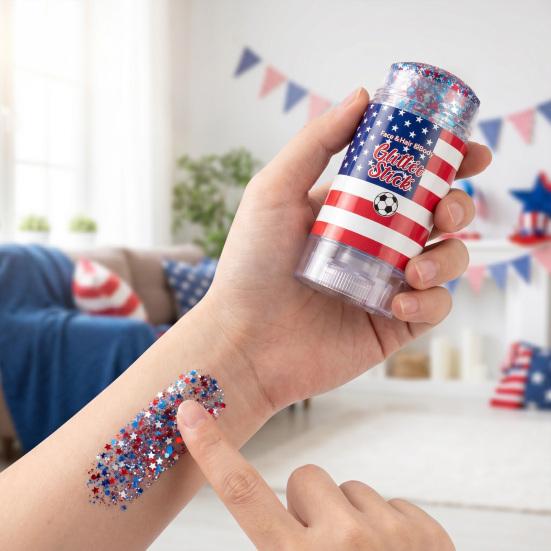 Patriotic Red White and Blue Body Glitter Stick, 4th of July Accessories for Women Kids, Sparkling Face Hair Glitter