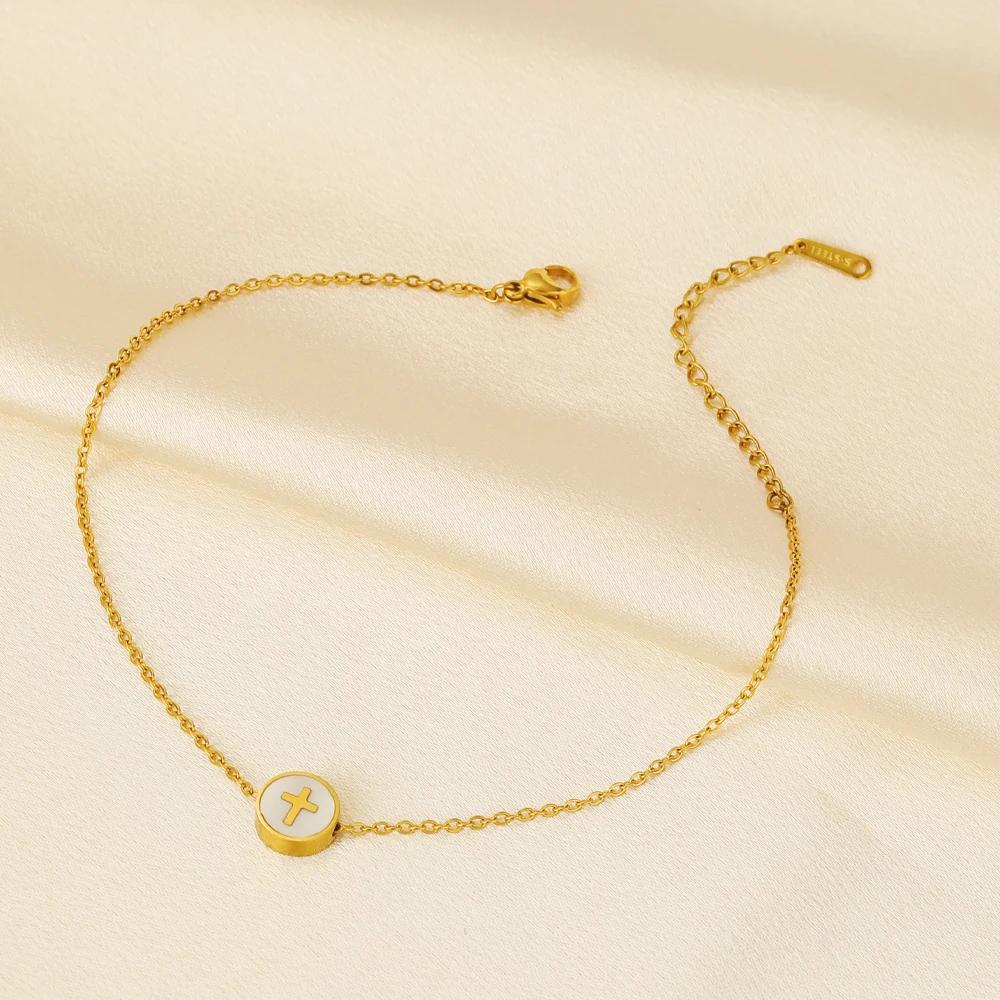 5Pcs Stainless Steel 9mm Round Gold Color Shell Crsoo Moon Charms Beads for DIY Women Necklace Jewelry Making Bracelet Supplies