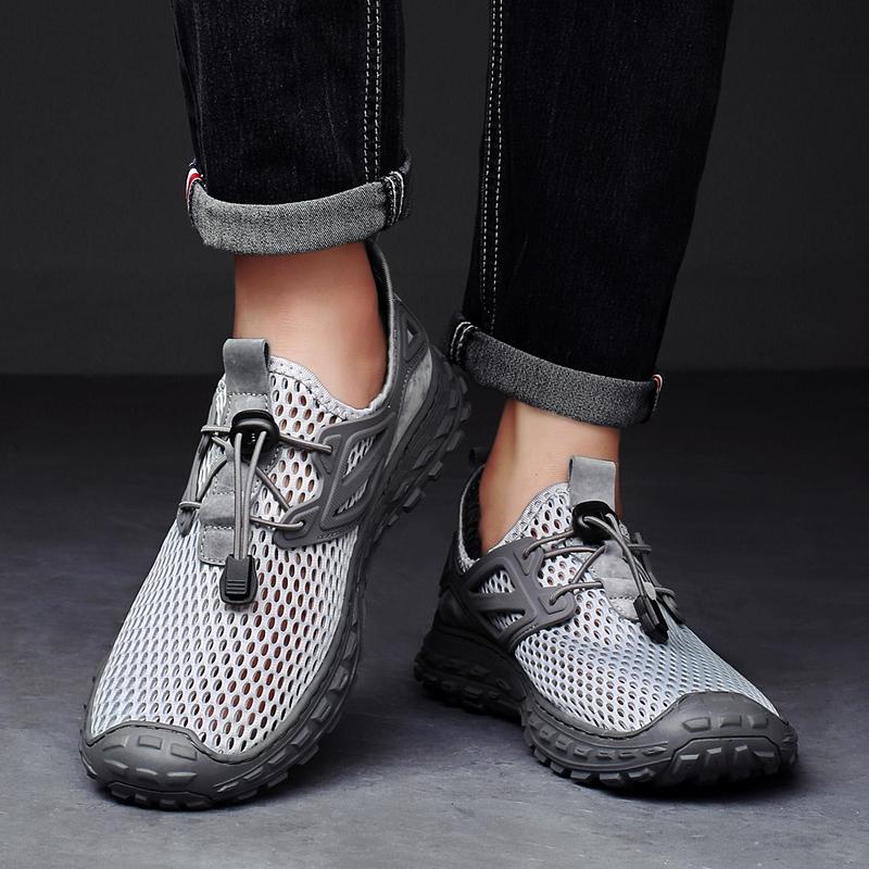 Herren Wanderschuhe Schwarz Grau Autofahrerschuhe Freizeit zum Hineinschlüpfen Sommer Netz Outdoor Wanderschuhe Übergröße 45 46 47