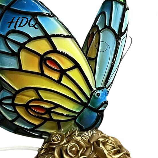 Desk Lamp Warm Light Cute Bedside Table Lamp Butterfly Rose Nightstand Lamps Stained Glass Shape Wing Shade Bedroom Decor Home Decor Romantic Gift