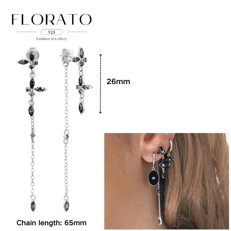 FLORATO 925 Silver Earrings Chain Tassel Pendant Earrings Zircon Silver Earrings for Women Trend Luxury Wedding Jewelry
