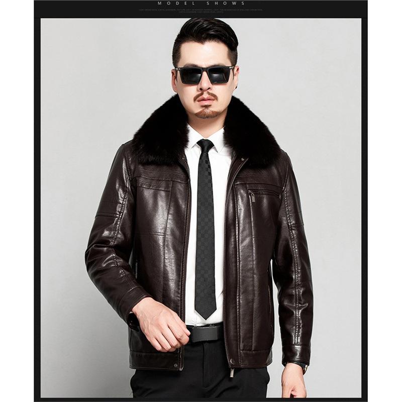 Jacket lapel men's coat solid color leather jacket new men's leather jacket casual sheepskin autumn leather jacket men's clothing