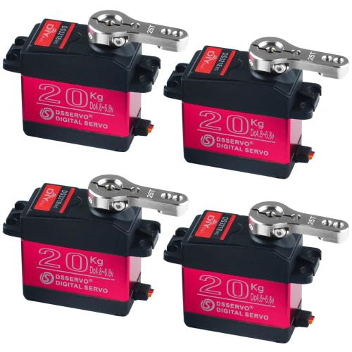 

DIYmall 4-Pack 20kg DS3218 Large Torque Digital Servo with 180 Degree Rotation and 25T Servo Arm, Full Metal Gear, Waterproof for RC Toys, DIY Models,