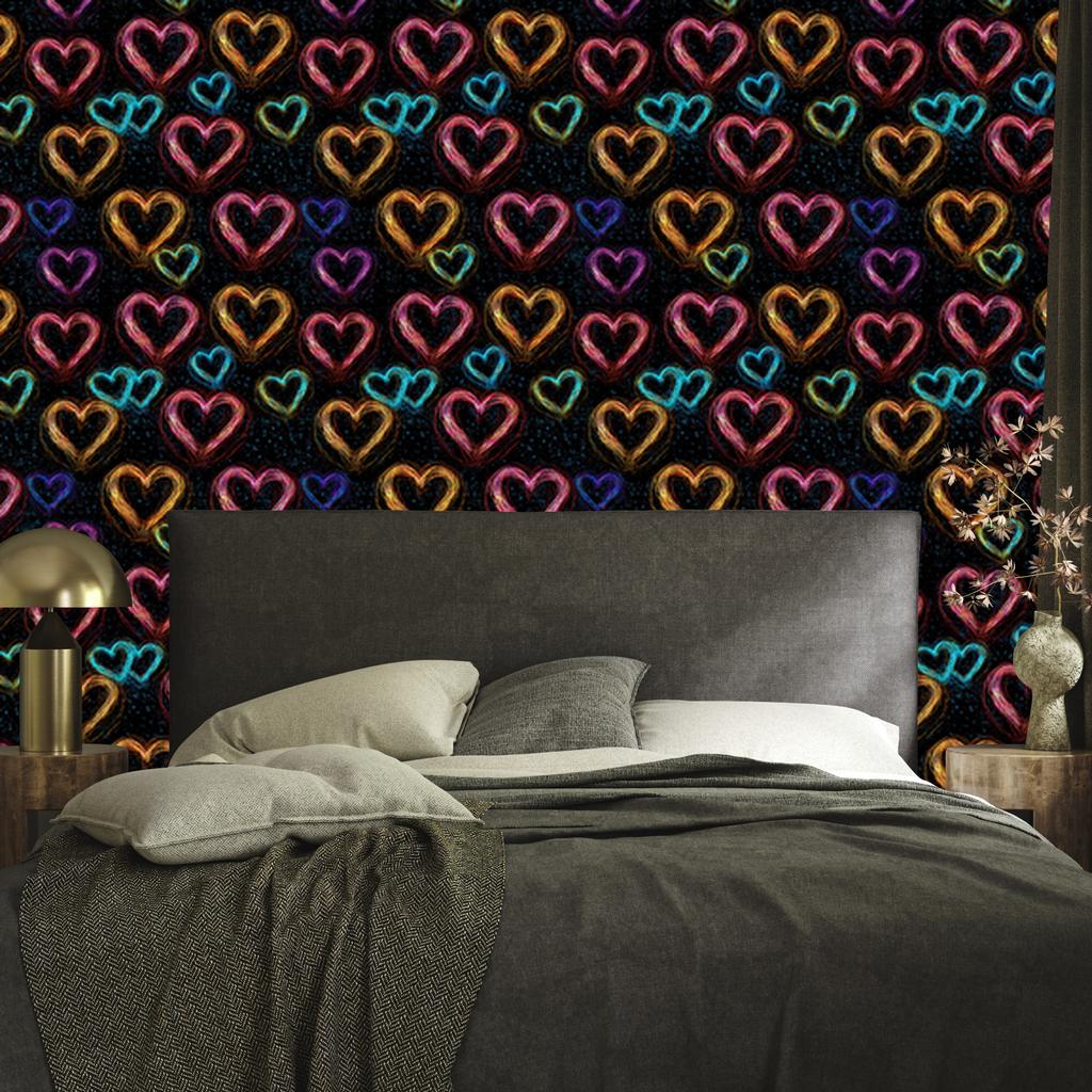 Neon Glitter Hearts Wallpaper Black, Burgundy and Ochre 50x1000