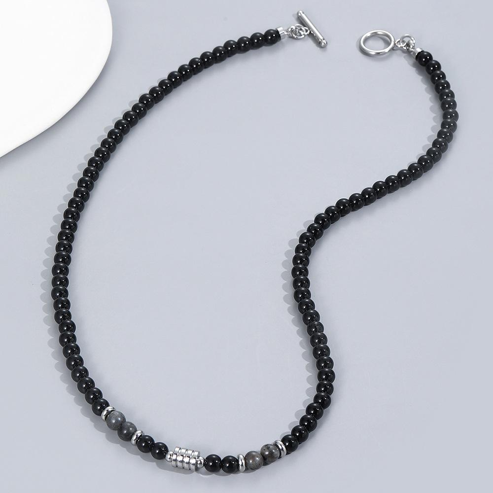 Men's Beaded Necklace with Stainless Steel and Tiger's Eye Stone Beads.