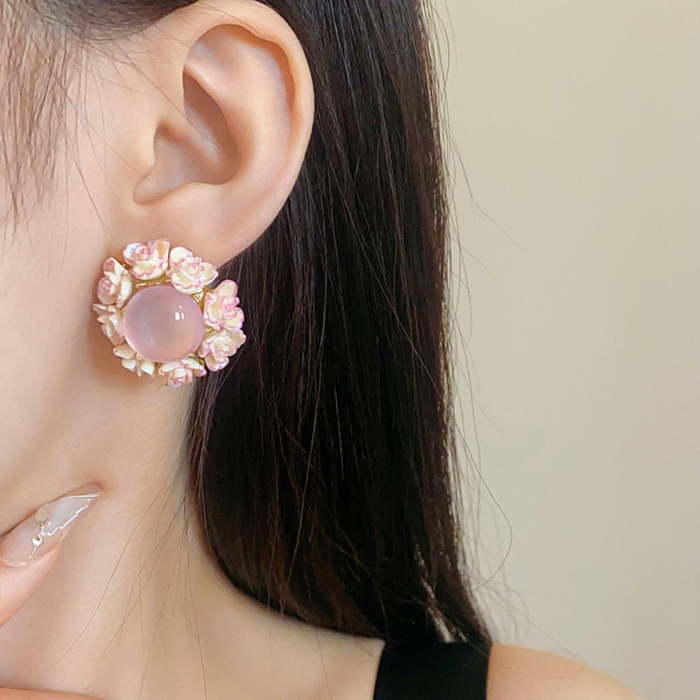 Ear Jewelry Flower Stud Earrings Rose Sweet Flower Earrings Trendy Bohemian Earrings Women  Female