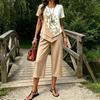 Women's Casual 2 Piece Sets Short Sleeve Crew Neck Top And Cropped Pants Sets Summer Floral Lounge Outfits