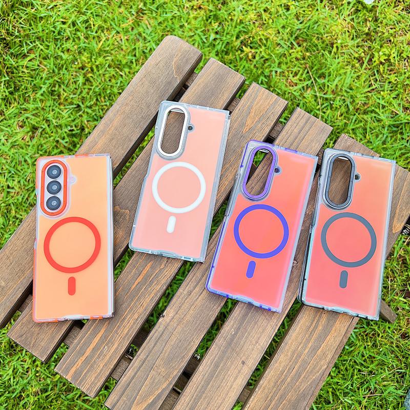 Fashion Radium Colorful Magsafe Phone Case for Samsung Galaxy Z Fold 7 ELVEV Magnetic Wireless Charging Hard PC Soft TPU Aluminum Button Back Cover