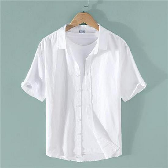 Men's Breathable Linen Shirt - Short Sleeve Casual Summer Top & Long Sleeve White Cotton Option