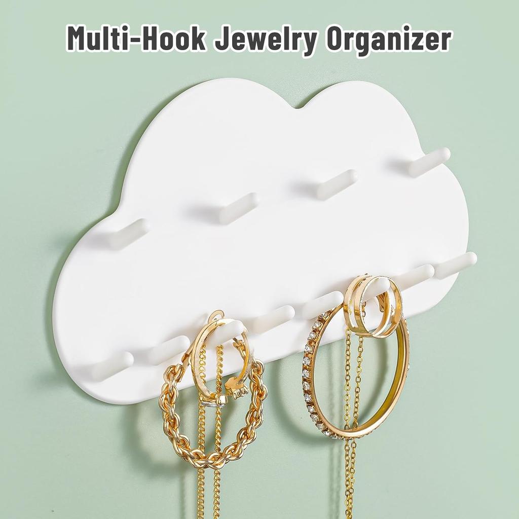 NiHome 2-Pack Cloud Shape Wall-Mounted Hanging Jewelry Organizers for Necklaces, Bracelets, Earrings, Hair Ties, No-Drill Space-Saving Racks for