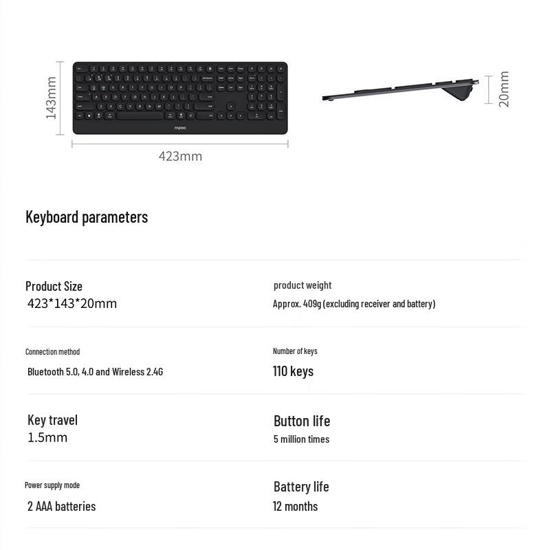 Rapoo E-Series Ultra-Thin Multi-Mode Wireless Keyboard