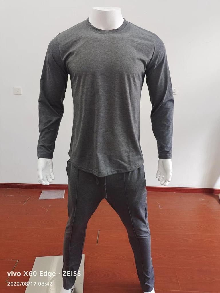 Men's European Style Two-Piece Suit: Fall 2022 Round Neck Long Sleeve T-Shirt & Trousers Casual Set