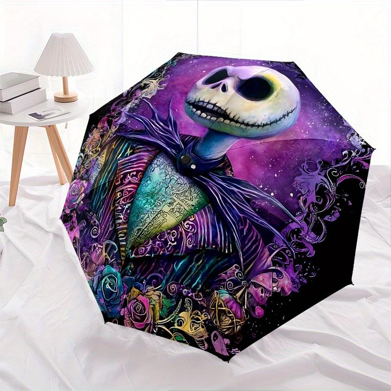 1 Auto Open Jack Skellington, Nightmare Before Christmas Themed Colorful 8-rib Portable Umbrella for Men and Women, A Compact Commuting Comp