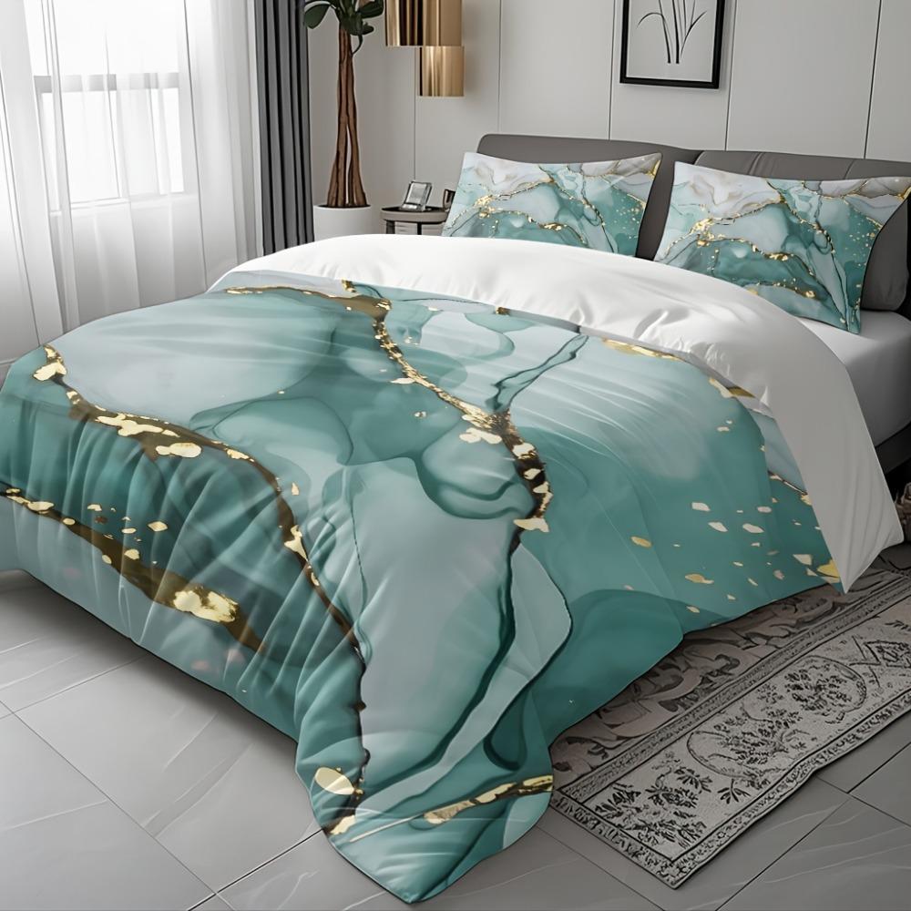 3ocs Bedding Set Green Gilding Marble Texture Print Cozy Duvet Cover Set King Queen Twin Single Size Birthday Gift Bedroom Decor