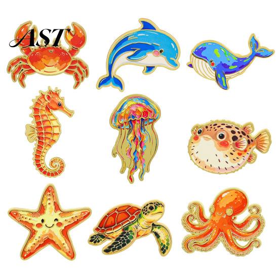 Metal Octopus Badge Cartoon Sea Animal Brooch, Dolphin Whale Seahorse Enamel Marine Brooch Pin, Hats Bags Scarves Clothes Decorative Accessory Ocean