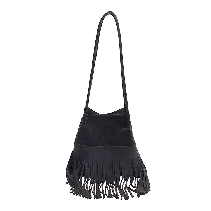 Fashion trend retro fringed bag autumn and winter new simple shoulder child and mother bag commuter hand bucket bag 3370₽