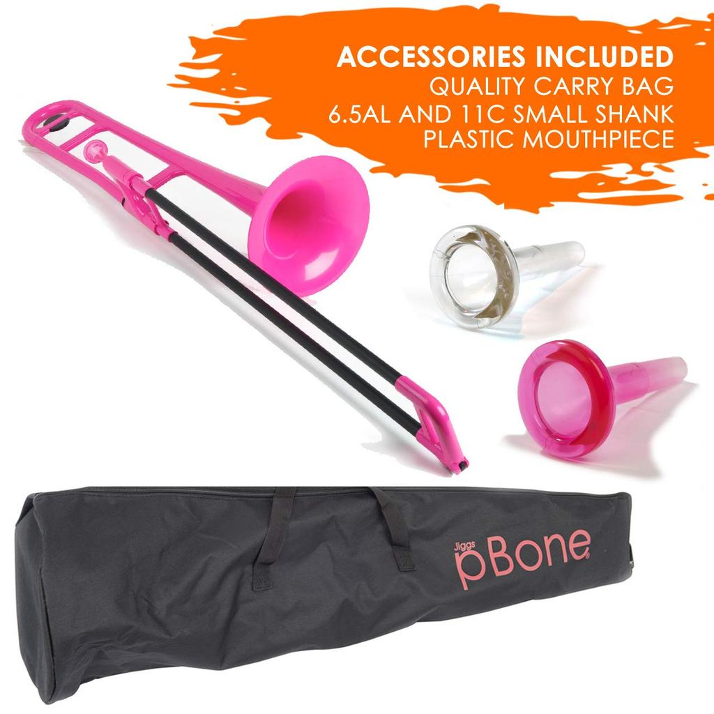 pInstruments pBONE Plastic Wind Instrument, Bb Tenor Trombone, Lightweight & Durable ABS with Bio Coating, PBONE1PNK, Pink (Includes Mouthpiece and