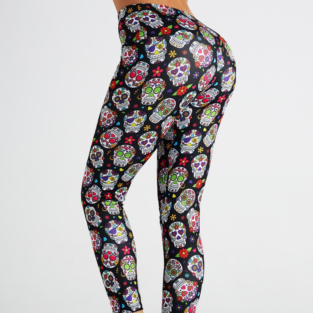 New Women's Skull Print Yoga Pants High Waist Exercise Fitness Pants Exercise Yoga Women