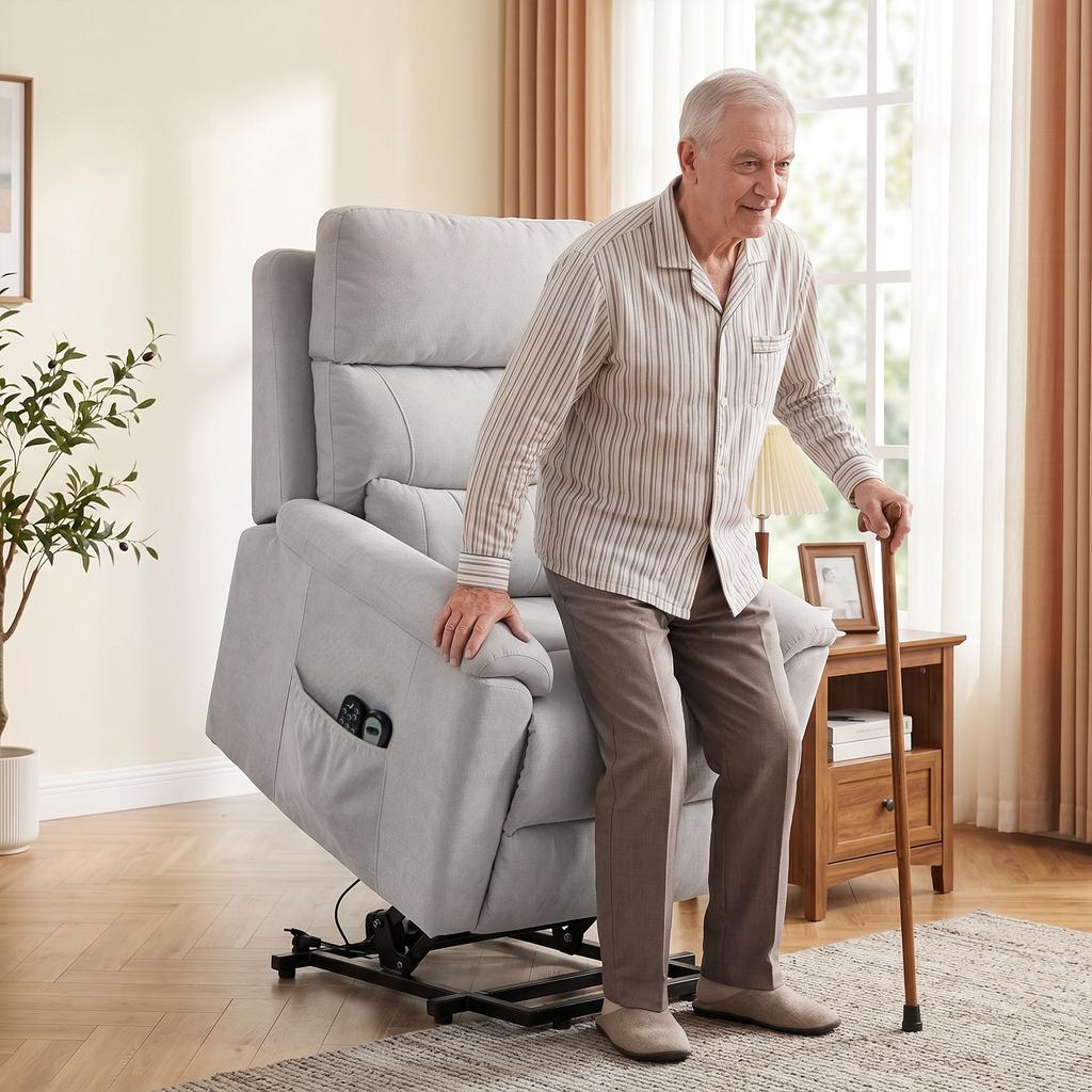 Power Lift Recliner Chair with Vibration Massage, Heat, Light Grey