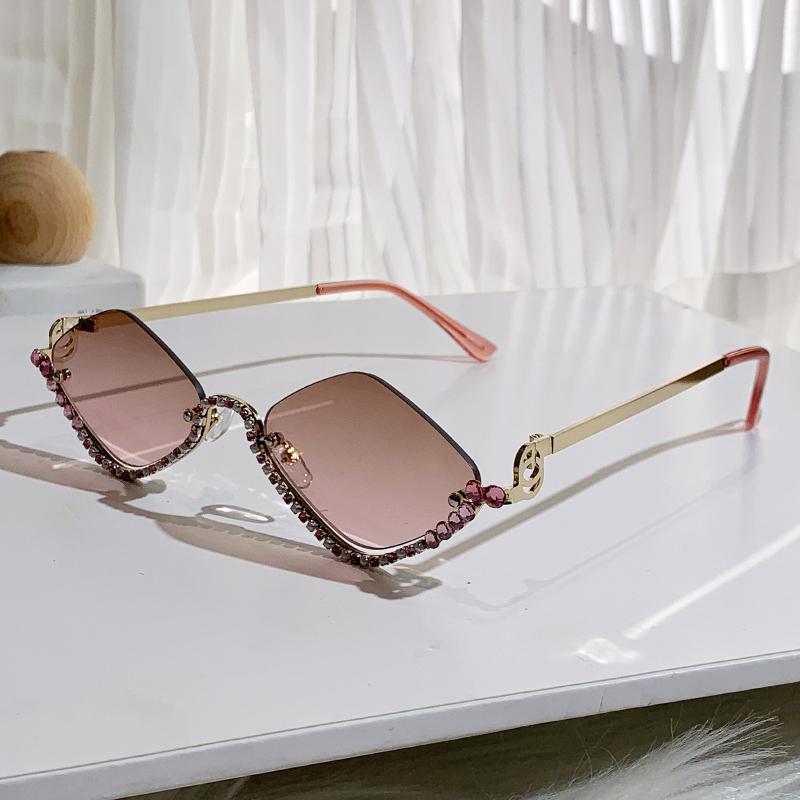 New Rhinestone Half Frame Sunglasses Exaggerated Color Diamond Glasses Sunglasses Women 90306-1