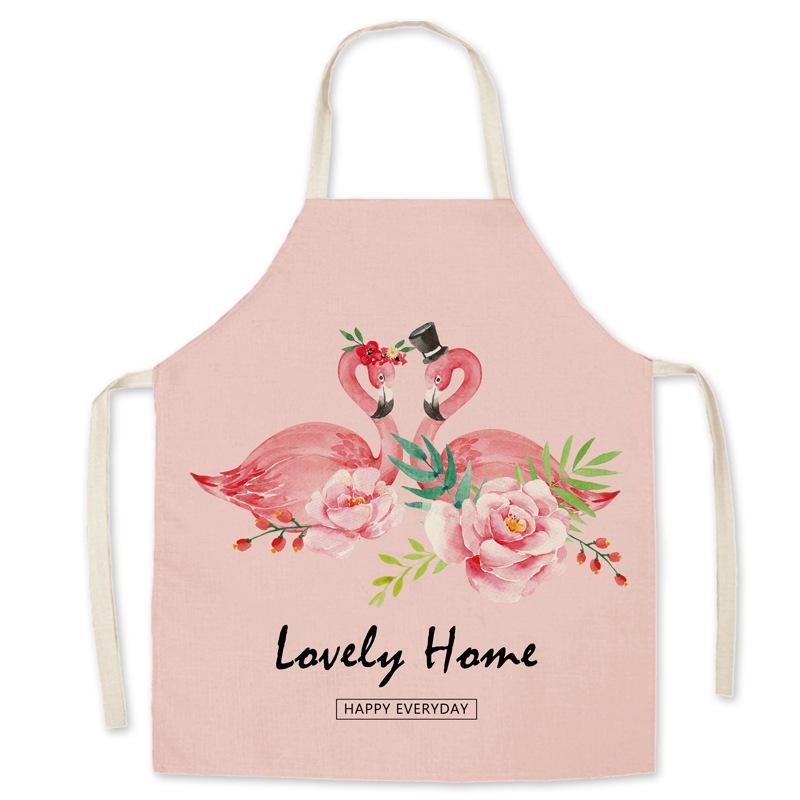 Adult & Child Flamingo Cartoon Faux Linen Apron - Ideal for Kitchen, Logo Work, and Advertising