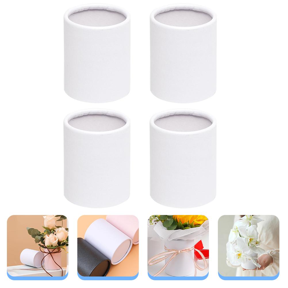 4 Pcs Hug Bucket Decor Round Bouquet Paper Boxes Flower Packaging Vase Present Cardboard Cylinder Small Bride Flowers