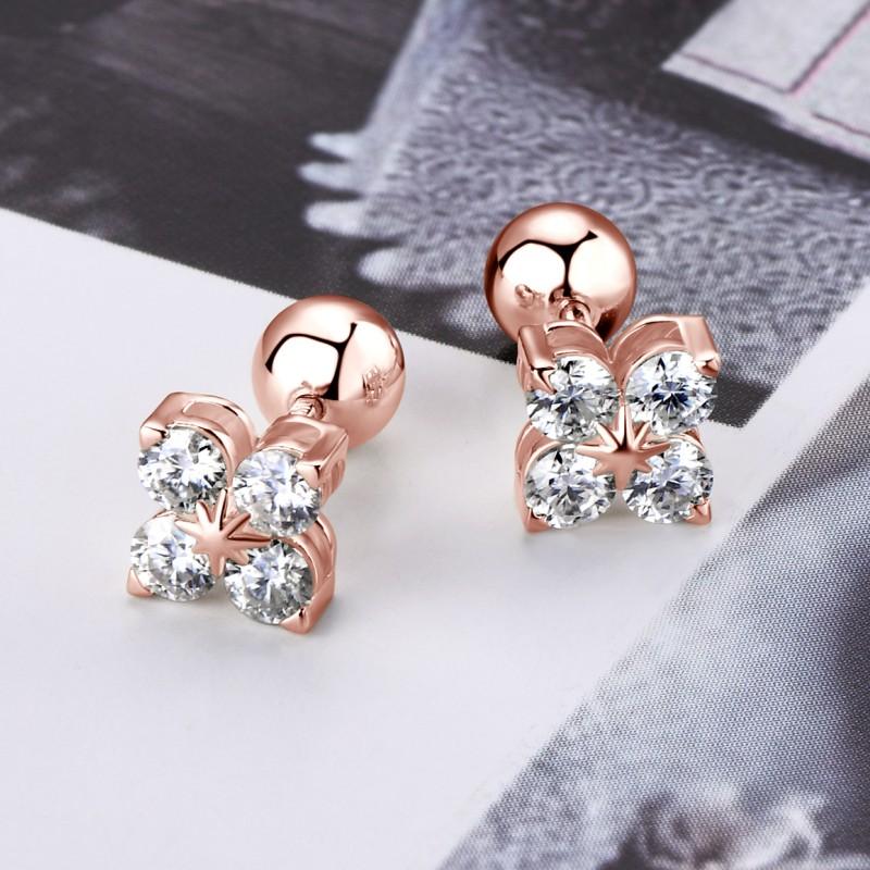 Anziw Lucky Four Leaf Clover Moissanite Stud Earrings 925 Silver Screw-Back Piercing Ear Jewelry for Women Men Gifts