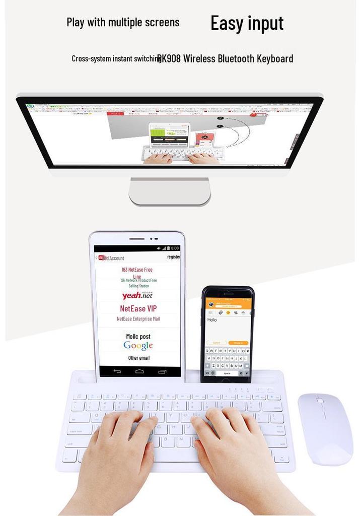 Universal Wireless Bluetooth Keyboard with Card Slot for Tablets & Phones, Dual Channel, Three-System Compatibility