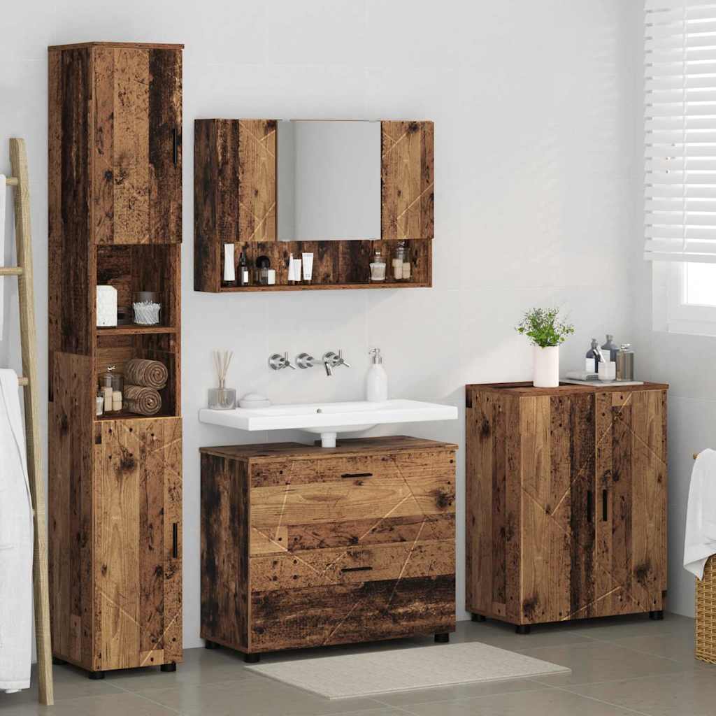 Bathroom Furniture Set with Door 4 Pcs Reclaimed Wood Plywood and Metal
