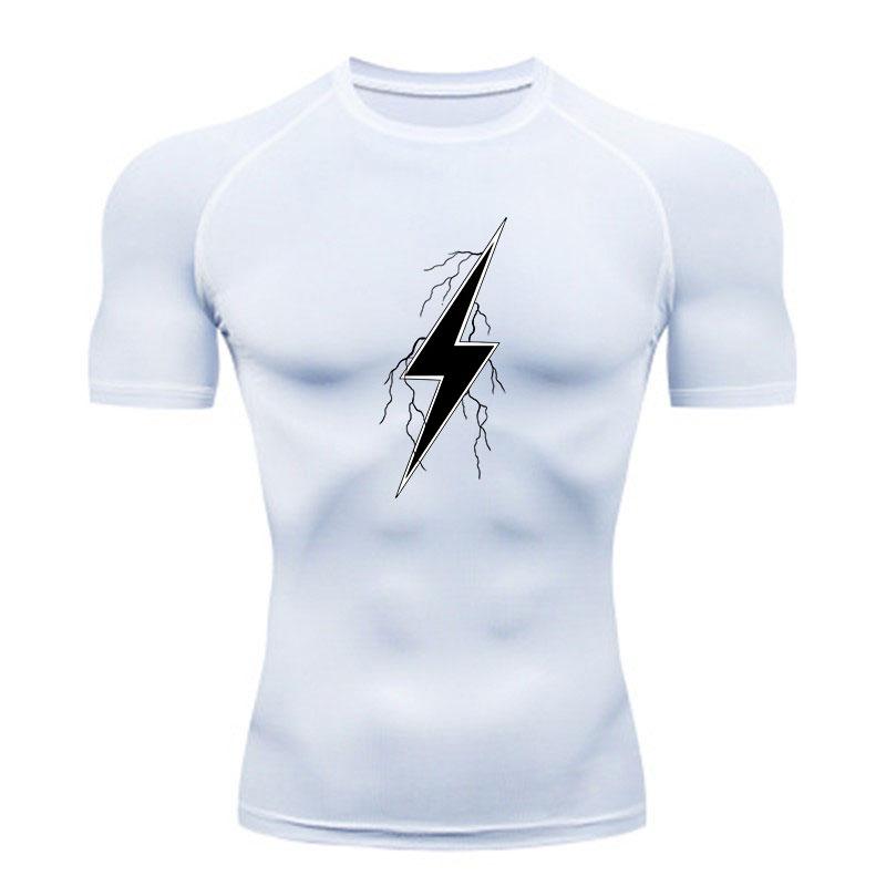 Heren Lightning Grafisch Compressie Trainingsshirt Snel Zweetafvoerend