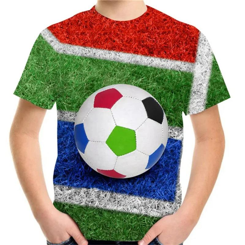 Summer Round Neck Football Pattern 3D Printed Top Fashionable Casual Short Sleeved Children's Boy T-shirts