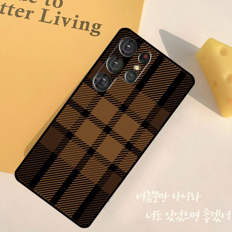 Brown Plaid Phone Case For Samsung Galaxy S24 S25 Ultra S9 S10 S20 S22 S21 Plus S23 FE Back Cover Shell